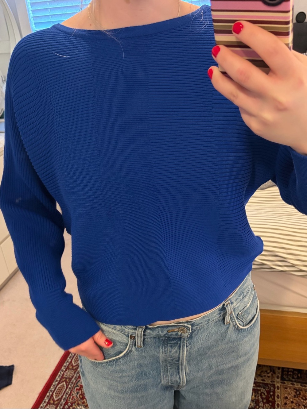 Cable & Gauge Royal Blue Ribbed Boatneck Sweater